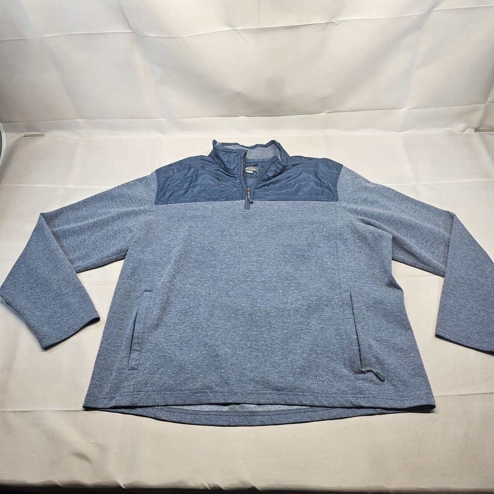 EDDIE BAUER Blue Mixed‎ Media Pullover 1/4 Zip Long Sleeve Mens  XXL